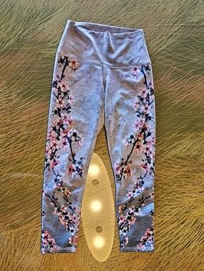 Evolution And Creation Cherry Blossom Floral Print Leggings, Pink & Grey, Cute!